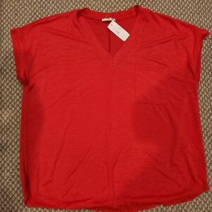 Jodifl Red V-Neck Pocket Women's Tee Sz Sm Game Day